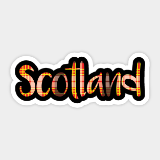 SCOTLAND, Red, Yellow, Black and White Tartan Style Design Sticker